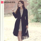 Soneed韩版2016春装新款女装纯色欧根纱拼接长款风衣UC5060媱