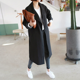 春季韩版学院BF风大码宽松中长款廓形茧型西装风衣外套黑色女大衣