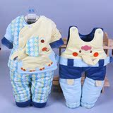 背带裤0女男宝宝6个月棉衣服1周岁百天秋冬装婴儿童三件套装冬季