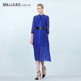 BBLLUUEE粉蓝衣橱春季新款七分袖长裙雪纺连衣裙女951L231