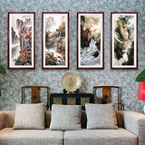现代中式挂画三联画有框画客厅装饰画书房办公室壁画山水画风景画