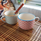 欧式田园陶瓷早餐麦片杯大容量水杯汤面杯带把碗杯