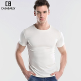 夏季纯色男士圆领短袖紧身T恤 青年运动体恤莫代尔弹力打底衫修身