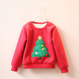 2015冬季新款外贸童装女童圣诞树加绒套头卫衣 儿童宝宝加厚上衣