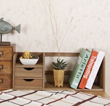 日式实木创意办公室桌面上书架带抽屉书柜学生简约收纳置物架包邮