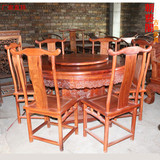 红木家具 缅甸花梨餐桌 大果紫檀圆桌圆形饭桌 中式实木桌椅组合
