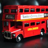 复古英伦双层巴士铁艺汽车模型摆件 欧式家居摆件 儿童房装饰