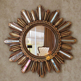高档树脂欧式圆形太阳造型玄关壁挂装饰镜玻璃贴片复古浴室化妆镜