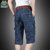 夏季薄款AFS JEEP牛仔短裤男直筒宽松多口袋工装休闲大码五分中裤