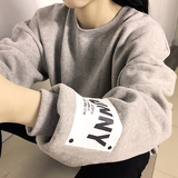 2016春装新款韩版 字母印花袖章 灰色堆堆袖 加绒加厚 学生卫衣女