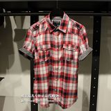 欧美范儿专柜正品 杰克琼斯 红色格子男士短袖衬衫半袖衬衫