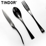Tindor/ 无铅刀叉匙黑金不锈钢刀叉勺西餐牛排刀叉 餐具三件套