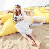 夏季韩版海滩裙白色沙滩裙波西米亚女连衣裙海边度假蕾丝吊带长裙