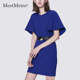 MeetMetro2016夏季新款时尚气质修身显瘦喇叭袖连衣裙女一步裙