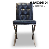 马氏皇庭 简约不锈钢皮艺餐椅 舒适现代巴塞罗那餐椅 休闲接待椅