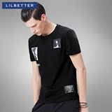 Lilbetter短袖T恤男 青年纯棉贴布人像印花体恤潮牌修身男士半袖