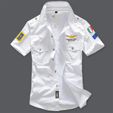 夏季新款男士空军一号短袖衬衫纯棉修身衬衣军装青少年学生制服潮