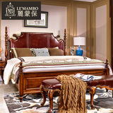 丽蒙保美式乡村实木真皮床柱子床1.8米双人床婚床古典卧室家具M7