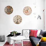 圆形挂钟客厅卧室创意静音钟表墙上装饰品简约复古时钟电池电子钟
