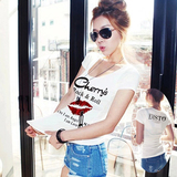 夏季韩版女装新款紧身短袖纯棉T恤圆领修身印花打底衫夜店上衣潮