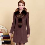 2014冬装新款加厚羊绒大衣女式中长款修身羊毛呢子外套女狐狸毛领
