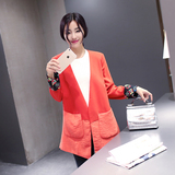 2016春潮新款韩版长袖单排扣v领口袋时尚显瘦休闲大码风衣外套女