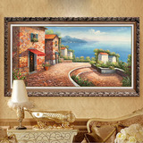 地中海油画客厅装饰画沙发背景墙挂画欧式山水风景画餐厅玄关壁画