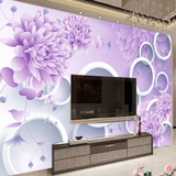 现代简约3D电视背景墙墙纸客厅卧室紫色花壁纸无缝油画布大型壁画