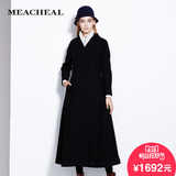 MEACHEAL米茜尔 黑色简约长款羊毛混纺大衣 专柜正品冬季新款女装