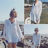 韩版夏季女装新品纯色甜美休闲中长款长袖防晒衣学院风衬衫女学生