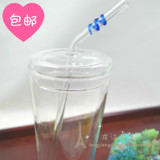 出口日本吹制耐热玻璃杯 玻璃吸管杯 牛奶果汁玻璃杯微波炉可用