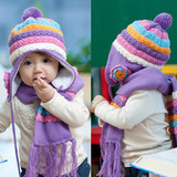 春秋冬1-2-4岁宝宝菠萝花造型婴儿童毛线加绒针织帽子围巾二件套