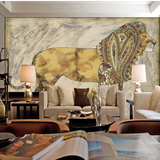 无缝大型壁画餐厅酒吧KTV背景墙纸复古怀旧油画狮子雄狮老虎壁纸