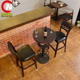 西餐厅桌椅组合实木吧台凳子复古咖啡厅酒吧餐饮店高吧椅厂家直销