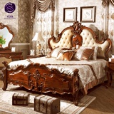 塞瓦那莉别墅欧式实木双人床 美式真皮1.8米婚床法式宫廷皮艺床M1