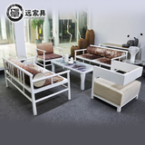 新中式沙发 仿古实木沙发组合样板房现代家具布艺印花新古典沙发