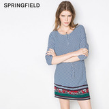 springfield欧洲西班牙大牌秋冬新品时尚花色款的女装连衣裙