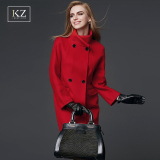 IKZ2016春装新款欧美高端大牌修身双面羊绒大衣女双排扣毛呢外套