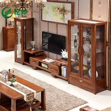 中式橡木实木电视柜酒柜影视地柜茶几客厅套房组合可拉伸缩包安装