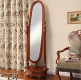 美式实木试衣镜穿衣镜欧式镜子落地镜  仿古雕花全身镜子