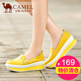 Camel骆驼女鞋 潮 春秋新款 真皮舒适坡跟单鞋 厚底休闲中跟女鞋