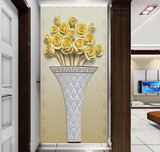 大型3D玄关郁金花黄玫瑰走廊过道竖版墙纸 客厅电视背景自粘壁画