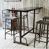 美式复古铁艺做旧实木吧台桌椅组合长方形办公桌餐桌休闲桌电脑桌