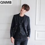 QNMB韩国代购男装复古纯色职业西装 韩版修身潮男士新郎西服外套