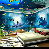 3D立体儿童房卡通海豚主题背景墙纸壁纸卧室大型壁画海洋海底世界