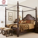 美式乡村全实木家具高端定制欧式古典1.8米四柱床后现代婚床榫卯