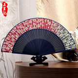 王星记真丝扇子女扇 杭州日式和风工艺扇 中国风折扇女式绢扇