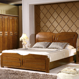 纯实木床1.8 1.5米 双人床实木床橡木床气压高箱胡桃木色全实木床