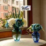 新古典后现代样板房客餐厅电视机柜桌面蓝色玻璃花瓶仿真假花花艺