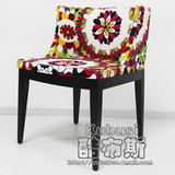 酷布斯创意花布椅休闲椅花纹布艺椅餐厅椅咖啡厅椅软包椅麻布椅